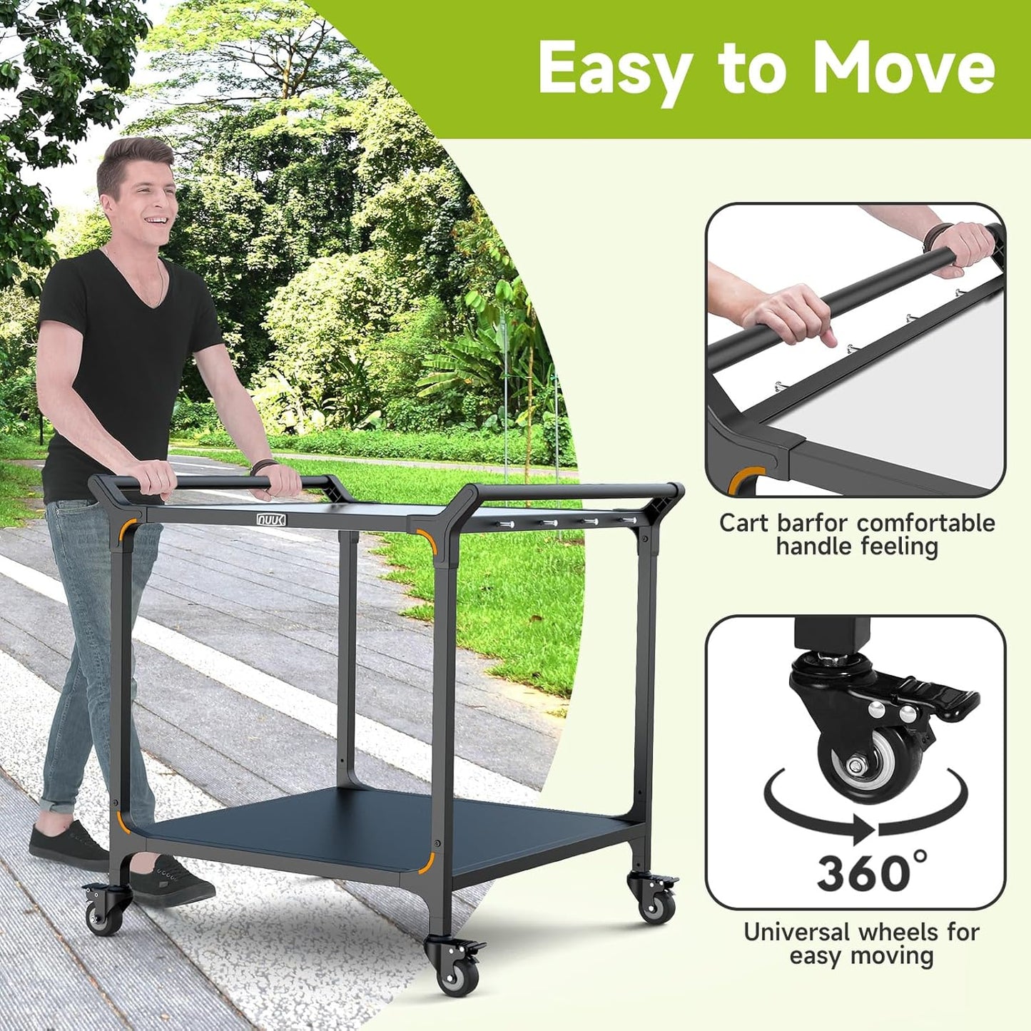 NUUK Grill Cart for Outdoor 32" x 32" Stainless Steel Pizza Oven Table with Double-Shelf Rolling BBQ Kitchen Food Prep Cart for Garden Patio