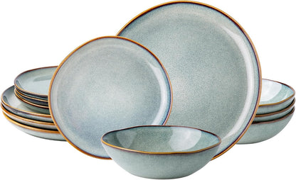 AmorArc Ceramic Dinnerware Sets,Handmade Reactive Glaze stoneware Plates and Bowls Sets,Highly Chip and Crack Resistant | Dishwasher & Microwave Safe,Service for 4 (12pc)