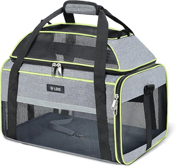 Lekereise Top-Expandable Pet Carrier 17x11x9.5 Inch Alaska Hawaiian Airline Approved Soft Sided Underseat to 12lbs Travel Carriers for Small Cats and Dogs with Locking Safety Zippers Anti-Scratch Mesh