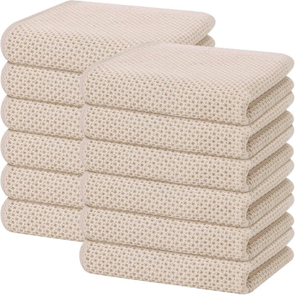 Homaxy 100% Cotton Waffle Weave Kitchen Dish Towels, Ultra Soft Absorbent Quick Drying Cleaning Towel, 13 x 28 Inches, 12-Pack, Beige