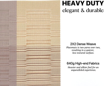 LEXMORE Placemats Set of 4 Vinyl/Plastic Woven Place Mats for Kitchen Table Indoor/Outdoor Washable Placemat Wipeable Dining Table Mats(Gold Dune)