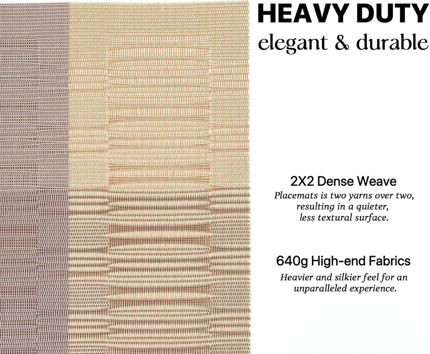 LEXMORE Placemats Set of 6 Vinyl/Plastic Woven Place Mats for Kitchen Table Indoor/Outdoor Washable Placemat Wipeable Dining Table Mats(Gold Dune)