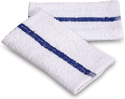 GOLD TEXTILES New Cotton Blend White Restaurant Bar Mops Kitchen Towels (36, Blue Stripe)