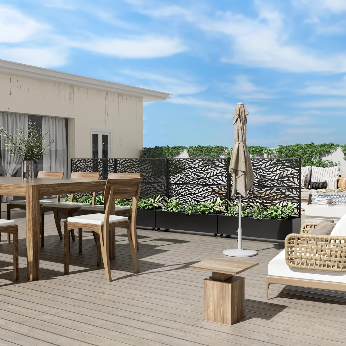 Casaphoria Metal Raised Garden Bed with Trellis and Wheels, 47"x47"x16" Planter Box for Climbing Plants, Vegetables & Vines, Features Drainage Holes and Privacy Screen (Black-Spring)