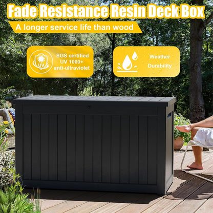 Vixzen 230 Gallon Resin Deck Box, Lockable Outdoor Storage Box for Patio Cushions Storage Furniture,Garden Tools, Pool Supplies, Weatherproof and UV Resistant- Black