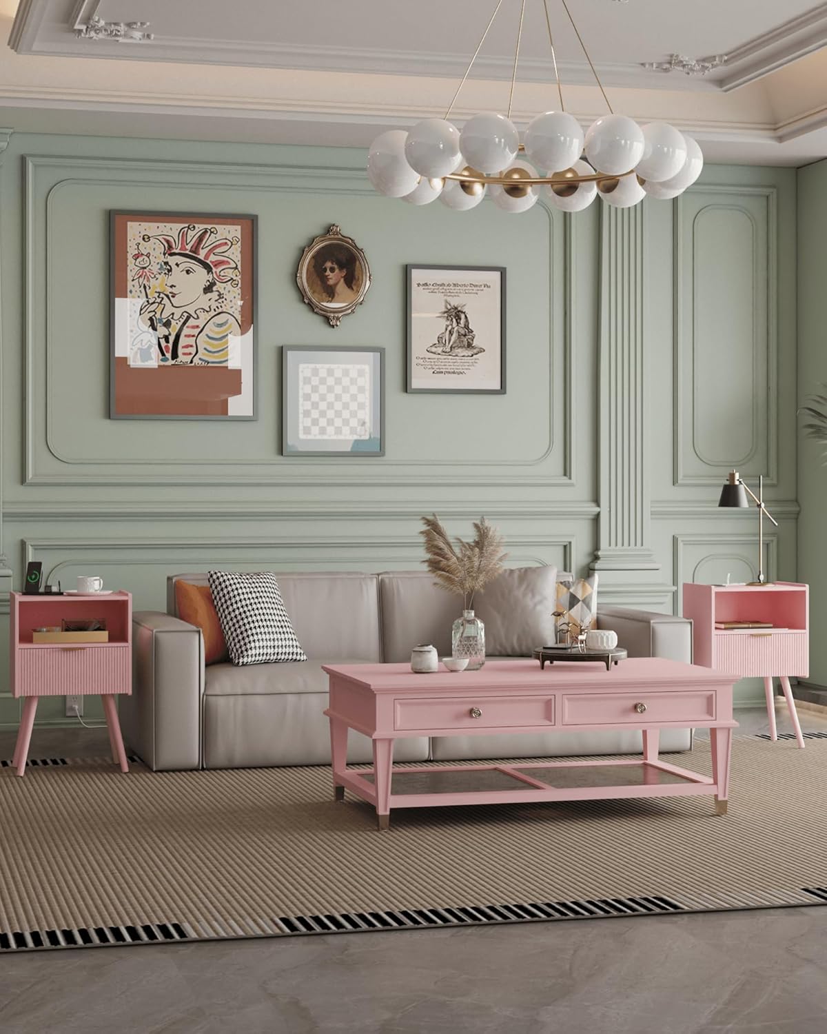 Nightstand,Modern Bedside Table with Storage Drawer and Open Wood Shelf, Accent Night Stand with Solid Wood Legs for Living Room, Bedroom and Small Spaces,Easy Assembly (Pink-Outlet)