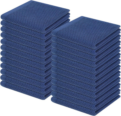 Homaxy 100% Cotton Waffle Weave Kitchen Dish Cloths, Ultra Soft Absorbent Quick Drying Dish Towels, 12 x 12 Inches, 24-Pack, Navy Blue