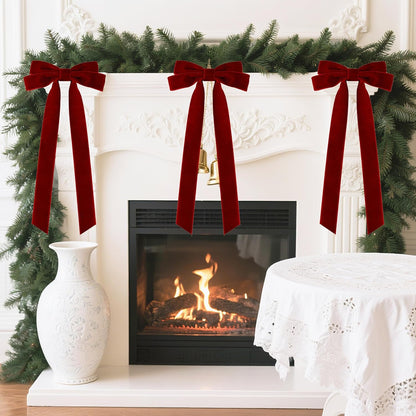 Senjie Velvet Large Christmas Bows for Staircase Garland Wreath, 20in x 8in Vintage Ribbon Bows with Twist Tie for Xmas Tree Holiday Indoor Outdoor Decorations (6Pcs, Burgundy)