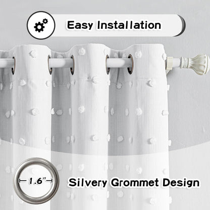 MYSKY HOME 100% Blackout Curtains for Bedroom White Blackout Curtains 63 Inches Long Thermal Insulated 2 Panels Short Kitchen Curtains with White Pom Pom Sheer Room Darkening Grommet, 52 x 63 Inch