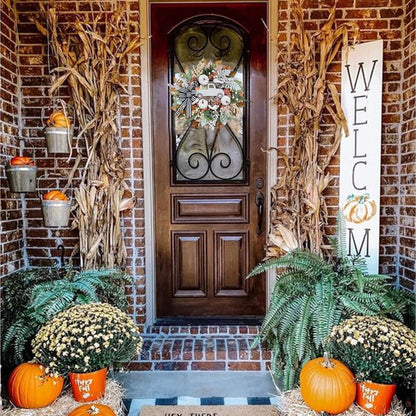 Fall Wreath for Front Door,20 inch White Pumpkin Door Wreath with Truck and Bow, Harvest Porch Decor, Fall Decoration Indoor Outdoor,