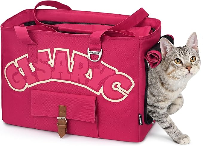 Dog Purse Carrier for Small Dogs, Cats and Puppies – Soft-Sided Foldable Pet Travel Bag with Multi Pockets, 3-Sided Mesh & Rollable Cover for Nervous Cats, Fits Pets up to 15 lbs (Berry Red)