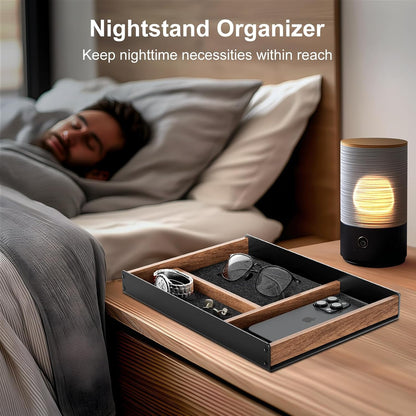 UPERGO Desk Drawer Organizer Tray, Mens Valet Made of Aluminum and Walnut, Aesthetic Desk Accessories for Office Home Supplies