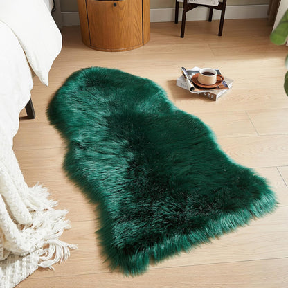 AMTOVO Faux Fur Rug, Dark Green Area Rug, Fluffy Sheepskin Rug, Fuzzy Ultra Soft 2 x 4 ft Shag Rugs for Bedroom Sofa Throw Cushion Room Decor, Sheepskin