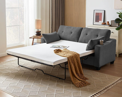 Pull Out Sofa Bed, Full Size Sleeper Sofa, 2-in-1 Convertible Corduroy Couch with USB Charging, Memory Form Couch for Living Room, Apartment and Small Space (Dark Grey, Corduroy - Queen Size)