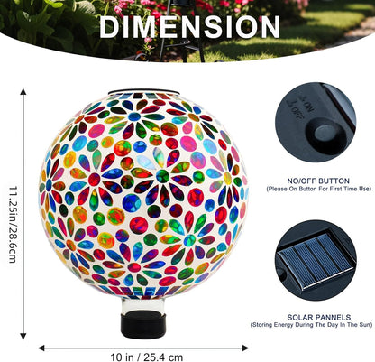 VOREEN 10" Mosaic Glass Gazing Ball with Solar Light, Outdoor Solar Gazing Globe, Handmade IP44 Waterproof Garden Decor Sphere for Patio Yard, Ideal Gift for Mom Wife Friend, Colorful Daisy Design