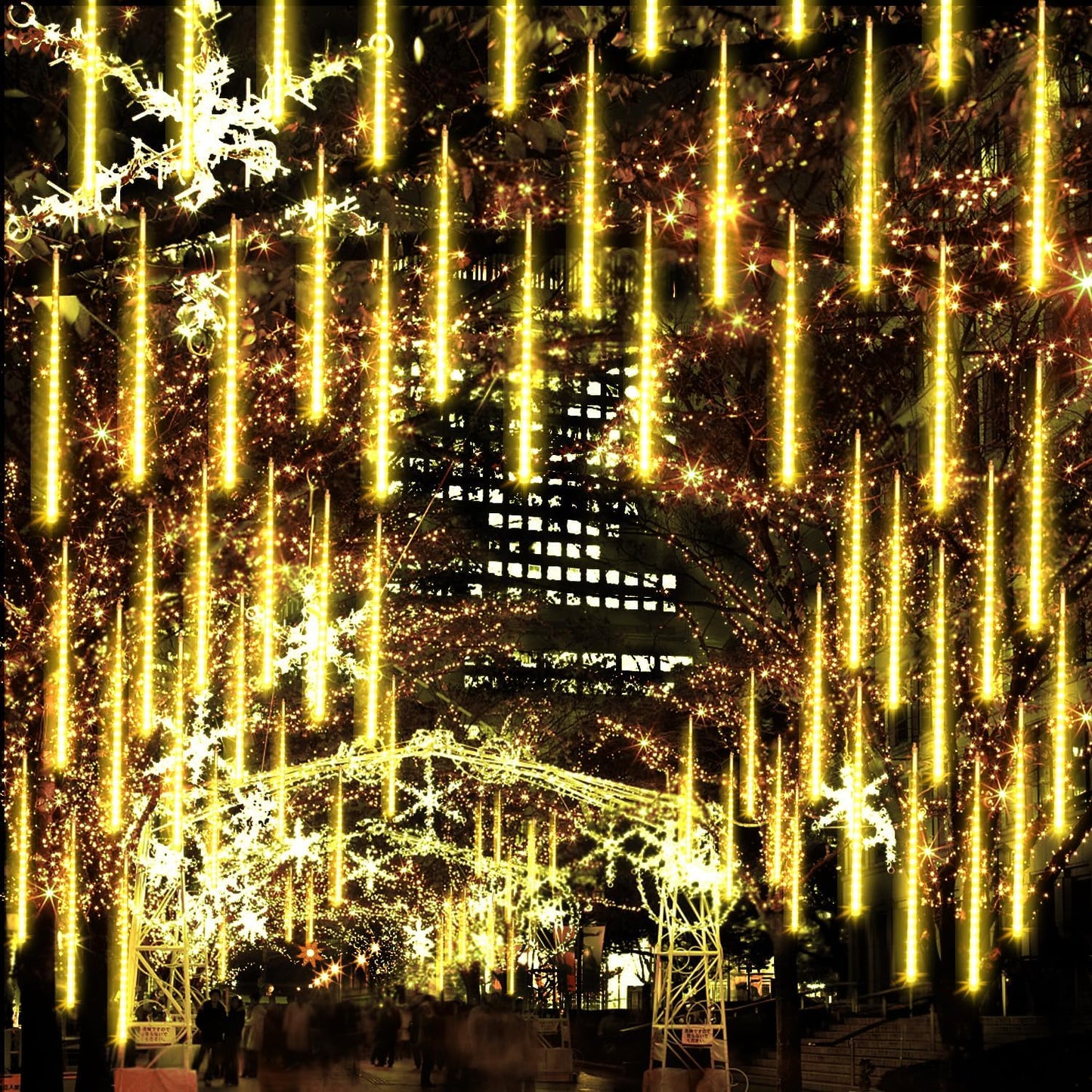 【4 Pack】 Christmas Meteor Shower Rain Lights 12inch, Totally 40 Tube 960 LEDs Icicle Lights Outdoor Raindrop Light for Xmas Halloween Wedding Party Tree Holiday Decoration, Warm White