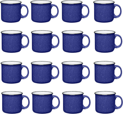 Set of 16 Ceramic Campfire Mugs – 15 Oz, Cobalt Blue – Coffee & Tea Cups for Home, Work, Travel, Camping – Customizable, Great for DIY, Events, Companies
