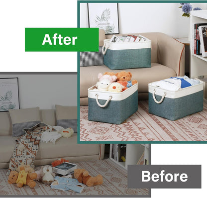 Bidtakay Fabric Storage Baskets for Shelves 3 Pack Large Storage Bins for Organizing Linen Collapsible Organizer for Closet-Deep Green