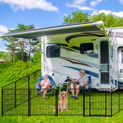 ADAVIN 32 in(H) Garden Fence with Low Threshold Gate, 8 Panels Total 17.7 Ft(L) Tall Garden Fencing for Raised Beds, Outdoor or Indoor Dog Playpen, Black Iron Metal Heavy Duty Dog Fencing