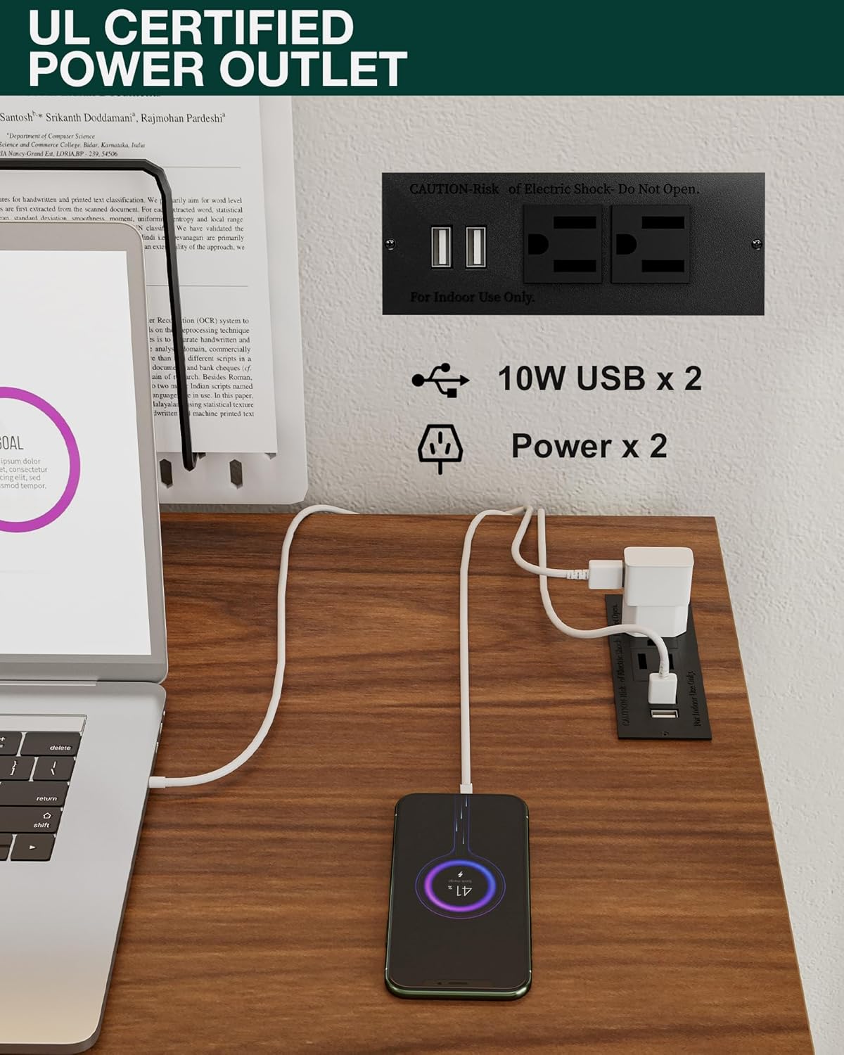 Frylr Small Folding Computer Desk – 55.1 Inch Portable Table for Craft and Study, Lightweight Desk for Small Spaces, Foldable Laptop Table Built-in AC/USB Outlets for Convenience, Dark Walnut