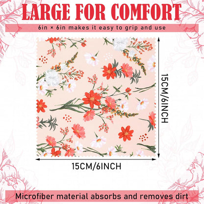 Sinmoe 20 Pcs Microfiber Cleaning Cloth Elegant Flower Design Microfiber Cloth Soft Multicolor Glasses Cleaner for Eyeglasses Camera Lens Cell Phone Screens Glasses, 6 x 6 Inches