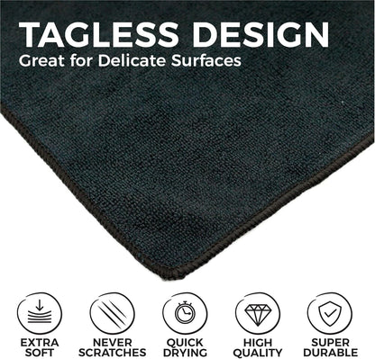 The Rag Company - All-Purpose Microfiber Terry Cleaning Towels - Commercial Grade, Highly Absorbent, Lint-Free, Streak-Free, Kitchens, Bathrooms, Offices, 300gsm, 16in x 16in, Midnight (12-Pack)