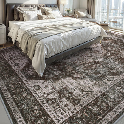 AMOAMI-Area Rug 9X12 Rugs for Living Room-Vintage Soft Brick/Brown Rugs for Bedroom-Non Slip Carpet-Washable Rug for Dining Room Living Room Bedroom Office Under Table