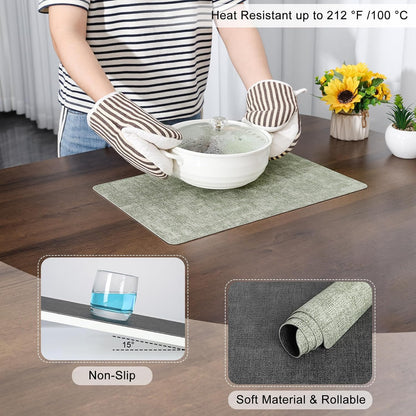 Myir JUN Placemats Dual Sided, Faux Leather Place Mats Set of 4 Indoor Placemat for Dining Table Outdoor Placemats Square Non-Slip Washable Table Mats (Gray Grass Green, Set of 4)