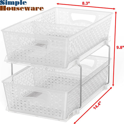 Simple Houseware 2 Tier Bathroom Organizer Tray Pull-Out Sliding Drawer/Under-Sink Storage, Clear