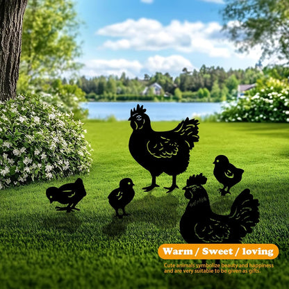 5 Pack Chicken Metal Garden Decorative Stakes, Weather Proof Silhouette Statues for Yard, Patio,Outdoor Decor for Chicken Lovers and Pet Owners