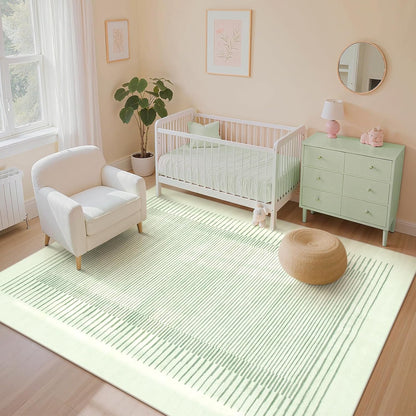 Wonnitar Washable Striped 5x7 Living Room Area Rug, Non-Slip Green Berber Stripe Rugs for Bedroom, Low Pile Soft Minimalist Floor Carpets for Kids Nursery Room Dining Room (Green,5' x 7')