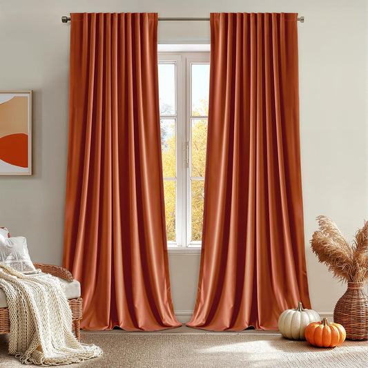 MIULEE Fall Burnt Orange Velvet Curtains 84 Inches Long 2 Panels - Back Tab and Pleated Luxury Window Curtains for Bedroom Living Room Blackout Thermal Insulated Soft Drapes Terracotta Rust Decor