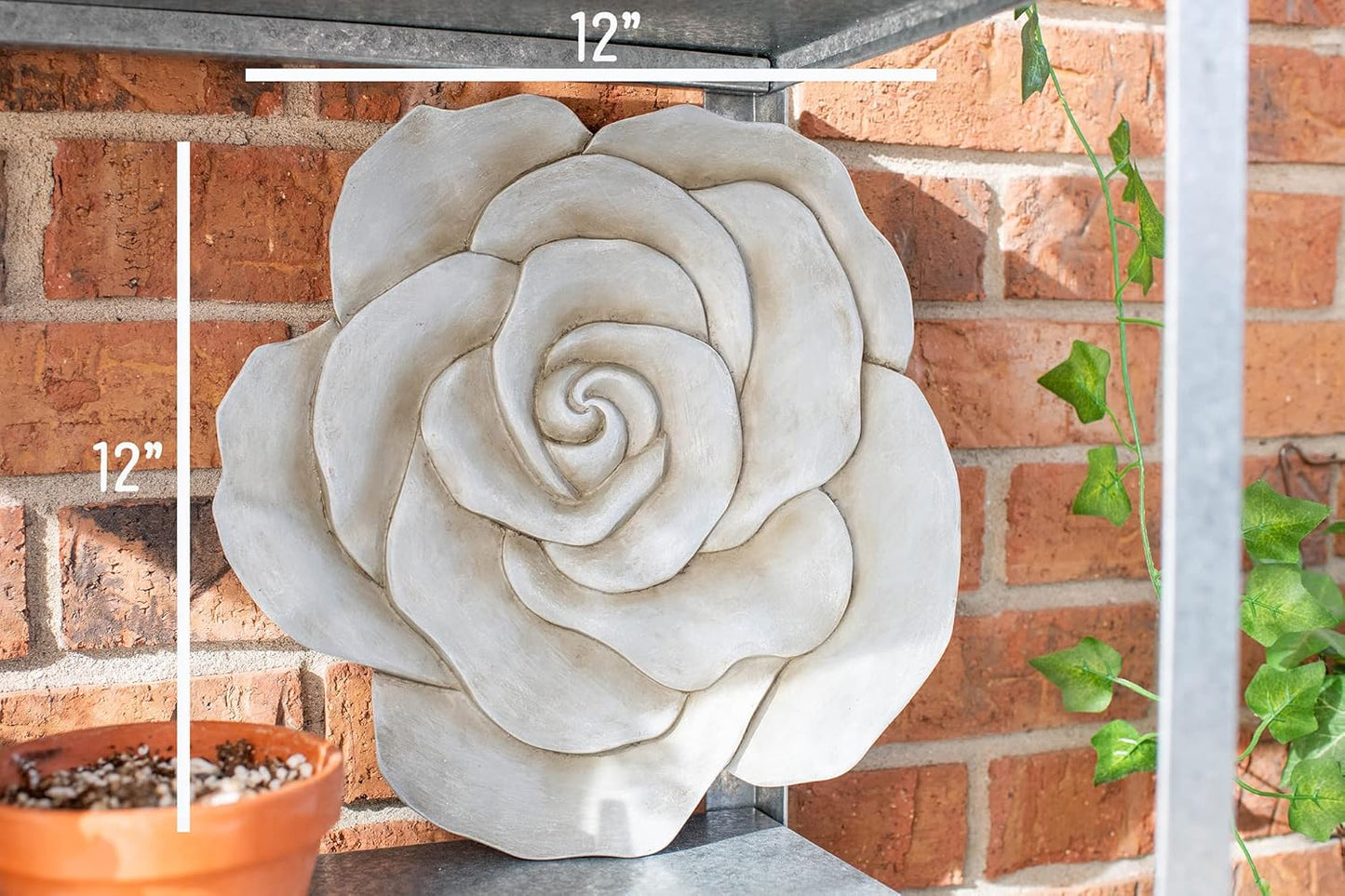 NAT & Jules Rose Flower Shaped Dimensional Indoor Outdoor 12 inch Cast Resin Decorative Garden Stepping Stone, Patio, Walkway Sculpture Yard Art, Stone Grey