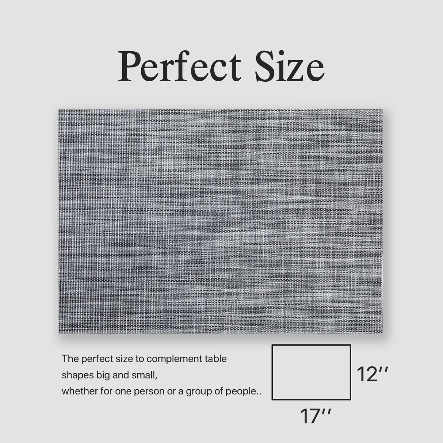 Placemat Set of 4 - Easy Clean Woven Vinyl Placemats for Dining Table, Indoor/Outdoor Place Mats, Washable PVC Table Mats（Dark Gray）