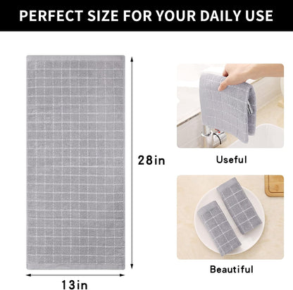 Homaxy 100% Cotton Terry Kitchen Towels(Light Grey, 13 x 28 Inches), Checkered Designed, Soft and Super Absorbent Dish Towels, 4 Pack