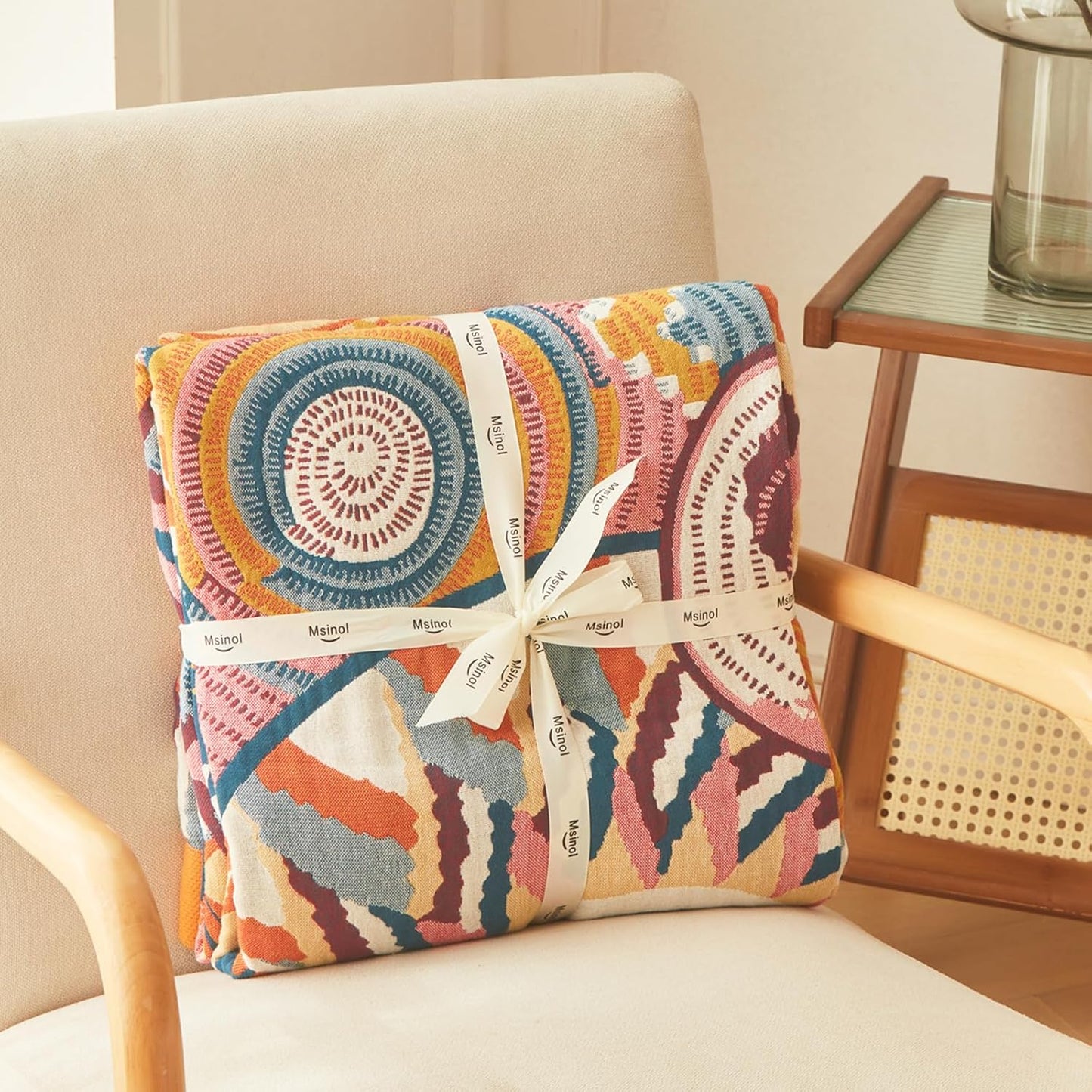 Vintage Throw Blanket Pure Cotton Soft Cozy Breathable Blanket for Couch Reversible Floral Printed Outdoor Throw Blanket Home Decor (60"x80",03-Colorful Art)