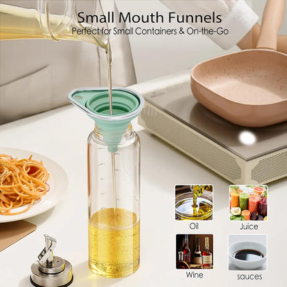 New Upgraded Small Silicone Collapsible Funnel Set with Stainless Steel Rim, 2 Pack Kitchen Gadgets Accessories for Filling Bottles,Dry & Liquid Ingredients