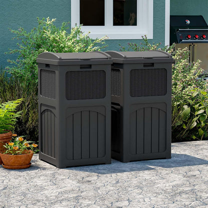 Patiowell 36 Gallon Outdoor Trash Can, Resin Outdoor Garbage Can with Lid for Patio, Backyard, Deck, Black (2 Pack