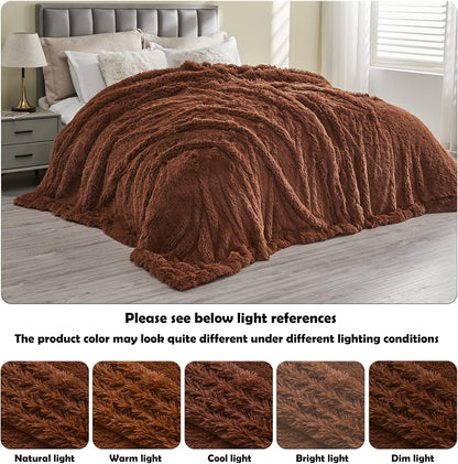 GONAAP Fuzzy Faux Fur Throw Blanket Queen Size Coffee Super Soft Cozy Plush Fuzzy Shaggy Blanket for Couch Sofa Bed (Coffee, Queen(90"x90"))