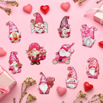 Valentine Wooden Hanging Ornaments, Wood Decor for Tree Decoration, Santa Doll Craft, Gnome Elf Party Supplies (Valentine-Gnomes-A)