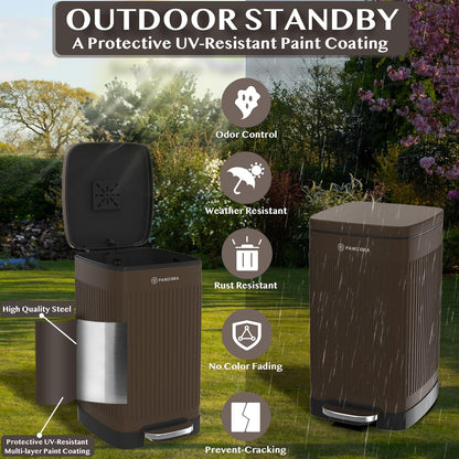 PAWZIDEA Dog Poop Trash Can Outside Odor Control, 5.3 Gallon Large Dog Waste Trash Can with Lid, Waterproof Poop Disposal Bin Outdoor Garbage Can, Activated Carbon Pet Waste Station Container Backyard