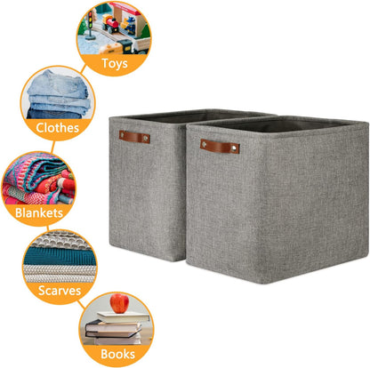 DULLEMELO Grey Storage Baskets 2 Pack Extra Large Fabric Shelf Baskets for Organizing, Closet, Clothes, Toys, Bedroom