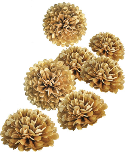 10" Gold Tissue Pom Poms DIY Tissue Paper Flowers for Birthday Wedding Baby Shower Tea Party Dessert Table Decoration, Pack of 18