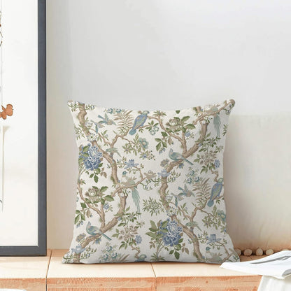 CXMEIFLY Chinoiserie Spring Pillow Covers 16 x 16 Inch Set of 2 for Blue Sage Green Vintage Flowers Bird Decor Throw Pillows Plant Farmhouse Outdoor Decorative Cushion Cases for Couch Bed Decorations
