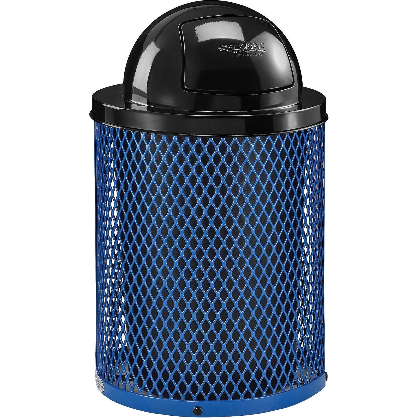 Global Industrial 36 Gallon Outdoor Steel Trash Can with Dome Lid, Plastic Liner and Anchor Kit Included, 23-1/2" Diameter x 40" H, Powder Coat Finish, Unassembled, Blue