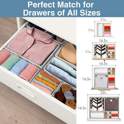 Criusia Drawer Organizer Clothes, 8 Pack Underwear Drawer Organizer, Foldable Closet Organizers and Storage Dresser Drawer Dividers for Clothes, Socks, Scarves, Ties (White)