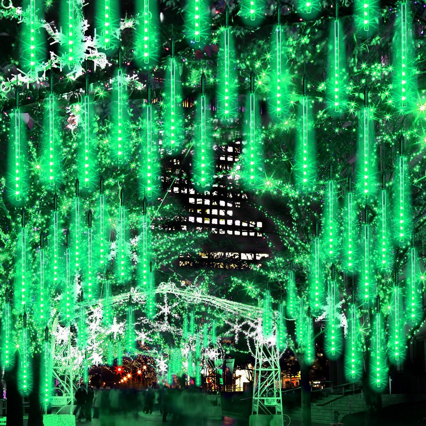 Christmas Meteor Shower Rain Lights, 10 Tube 12 Inch 240 LEDs Icicle Outdoor Raindrop for Xmas Halloween Wedding Party Tree Holiday Decoration, Green