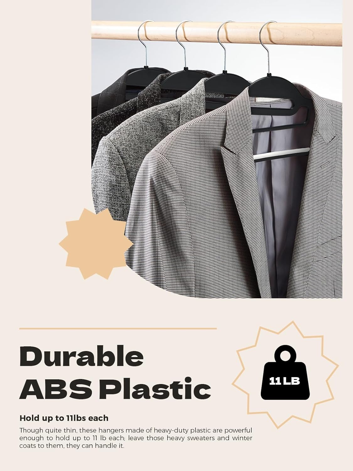 HOUSE DAY Heavy Duty Plastic Hangers 100 Pack, Black Slim Clothes Hangers Space Saving, Non Slip Hangers with Rubber Pads, Durable Coat Hangers for Closet, S-Shaped Hanger for Shirt, Suit, Pant, Skirt