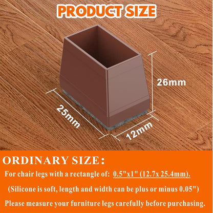 Rectangle Chair Leg Protectors for Hardwood Floors,16 PCS Silicone Covers to Protect Wood Tile Floors Felt Pads Furniture Leg Caps Reduce Noise. Easy to Move. (Brown,0.5 x 1 Inch, Rectangular)