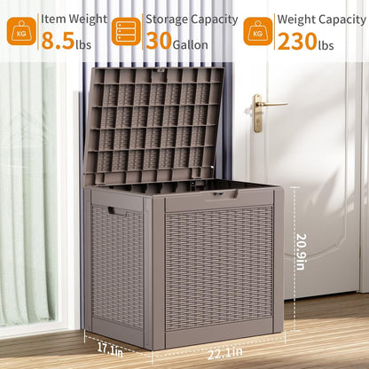 30 Gallon Resin Deck Box, Lockable Patio Outdoor Storage Box for Furniture, Garden Tools and Tools Storage, Waterproof Outside Storage Boxes - Grey